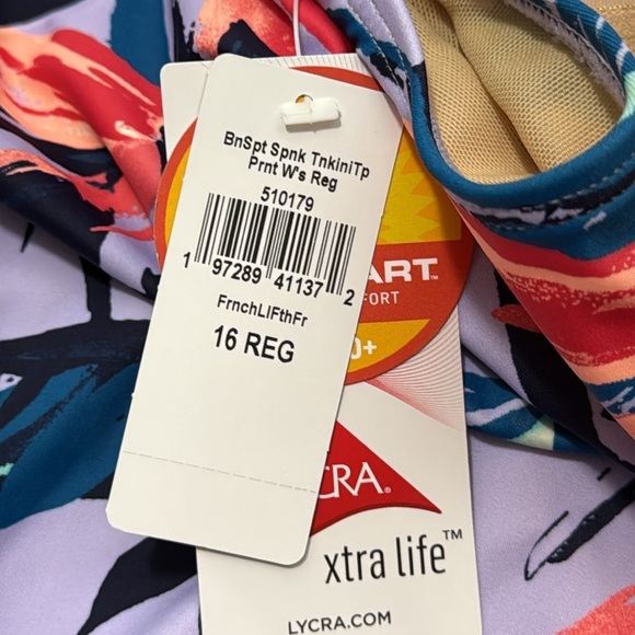 NWT L.L. Bean BeanSport Scoopneck Purple Floral Wireless Tankini Top Size 16 - Picture 7 of 8